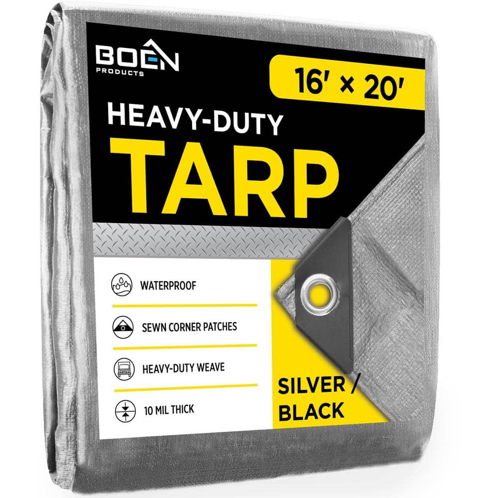 16 ft. x 20 ft. Heavy-Duty Commercial Silver/Black Tarp Cover 10 Mil Thick 