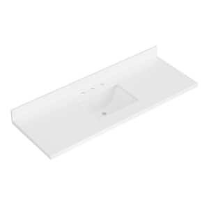 61 in. W x 22 in. D in Pure White Quartz with 1.5 in Thick Milter Edge with Rectangle Single Sink Vanity Top in White