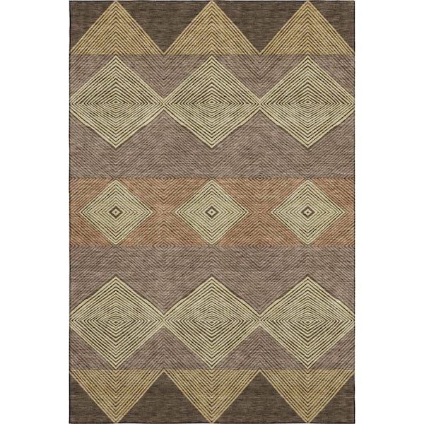 Mayfield Premium Machine Washable Abstract AMF2545 Chocolate 10 ft. x 14 ft. Area Rug