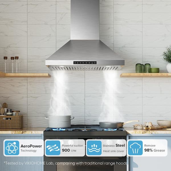 36 in. 900CFM Ducted Wall Mount Range Hood in Stainless Steel 3-Speed with Charcoal Filter and Gesture/Touch Control