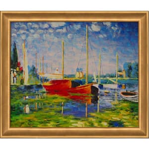 Red Boats at Argenteuil by Claude Monet Muted Gold Glow Framed Nature Oil Painting Art Print 24 in. x 28 in.