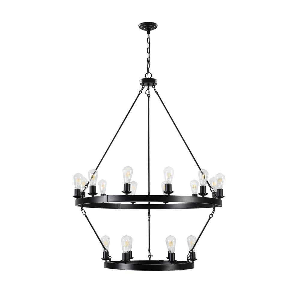 HKMGT Retro 18 light 2-Tier Black Circular Ring Chandelier for Living ...