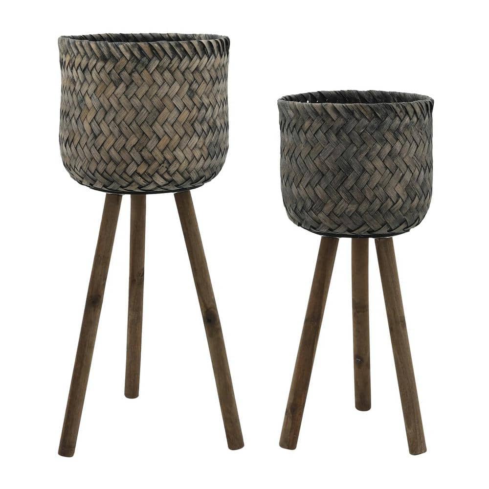 Black+Brown S/2 PLANTERS ON STANDS For Flower And Vegetable Plant-12 x 12 x