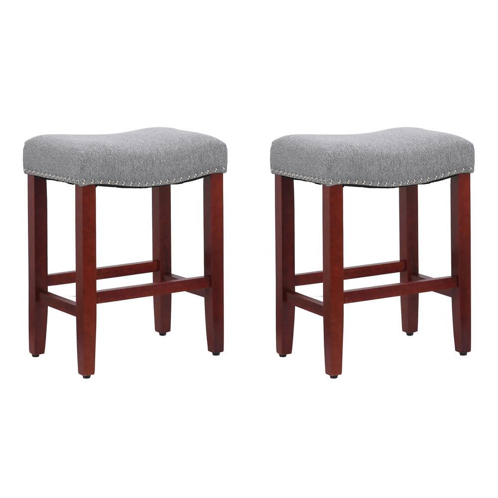 Antique Gray 24" Wood Saddle Style Backless Bar Stool
