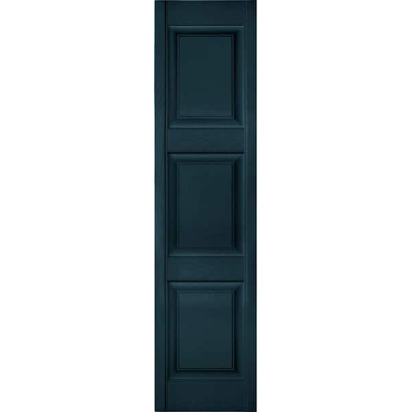 Ekena Millwork 14-1/2 in. x 59 in. Lifetime Vinyl Custom 3 Equal Raised Panel Shutters Pair Midnight Blue