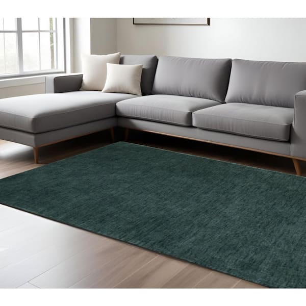 Green 9 x 13 ft. Woven Solid Color Rectangle Indoor Area Rug