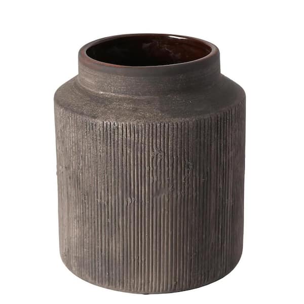 7in. Dark Brown Rustic Cylindrical Vases for Home Decor, Ceramic