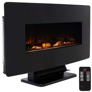 Sunnydaze 35.75 in. Curved Face Wall Mount or Freestanding Color-Changing Electric Fireplace in Black