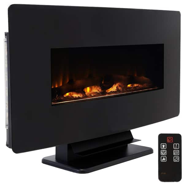 Sunnydaze Sunnydaze 35.75 in. Curved Face Wall Mount or Freestanding Color-Changing Electric Fireplace in Black