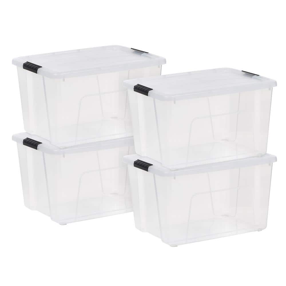 60 Qt Clear Plastic Stackable Storage Bins with Latching Lids, Set of 4
