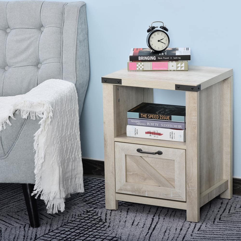 Industrial Oak Rectangular Side Table with Storage