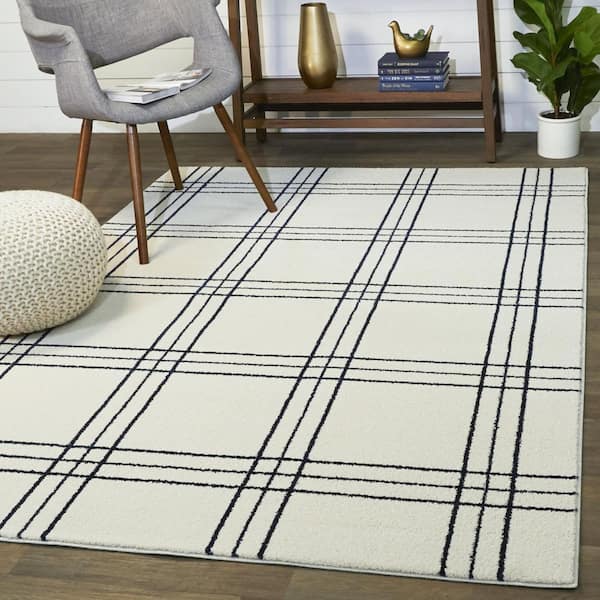 Turner White 7 ft. 10 in. x 10 ft. Plaid Area Rug