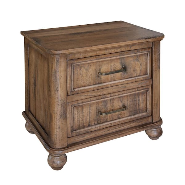 Benjara 23.5 in. Brown 2-Drawers Wooden Nightstand