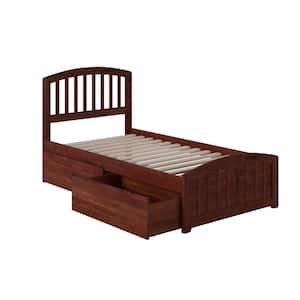 Richmond Walnut Twin Solid Wood Storage Platform Bed with Matching Foot Board with 2 Bed Drawers