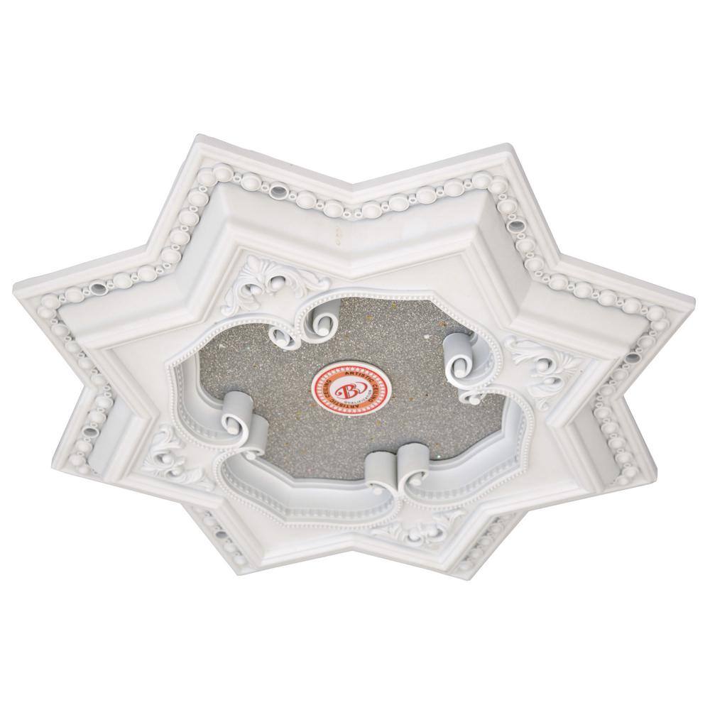 White and Silver Eight Pointed Star Ceiling Medallion 24in