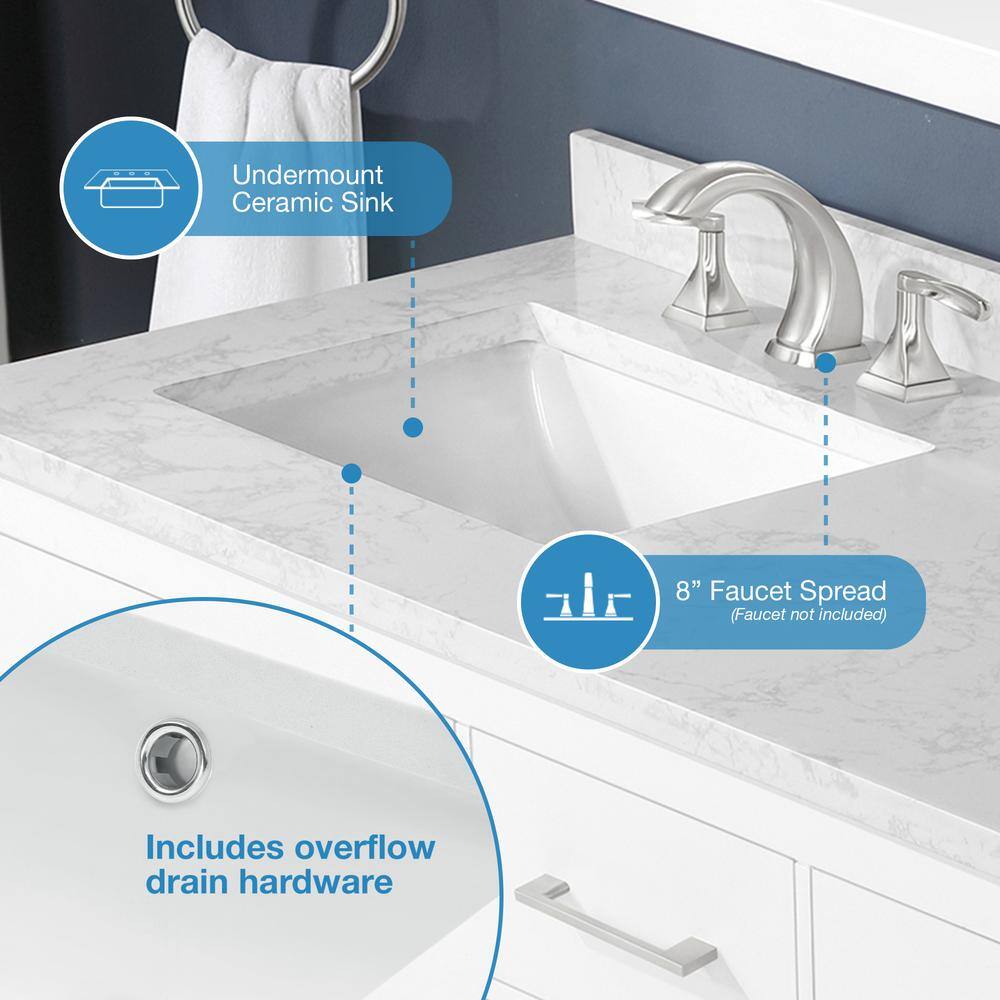 Athea 60" Pure White Freestanding Double Sink Bathroom Vanity