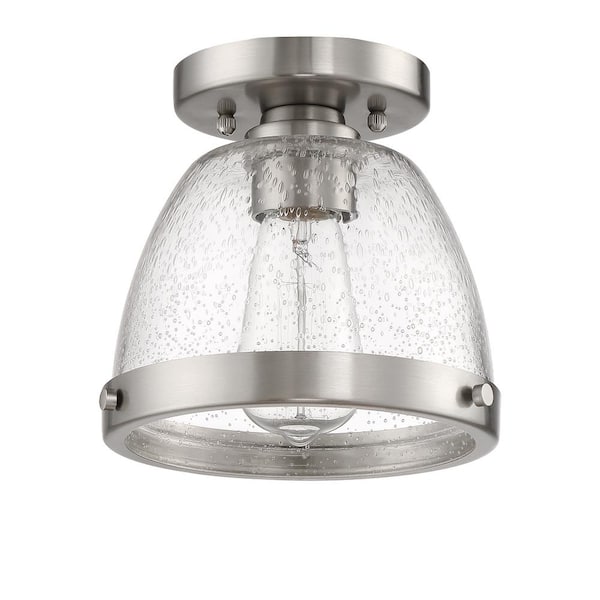 Lodie 9.5 in. 1 Light Brushed Nickel Finish Transitional Flush Mount with Clear Seeded Glass and No Bulbs Included