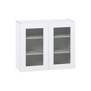 Wallace Painted Warm White Shaker Assembled Wall Kitchen Cabinet with 2 Glass Doors (36 in. W x 30 in. H x 14 in. D)
