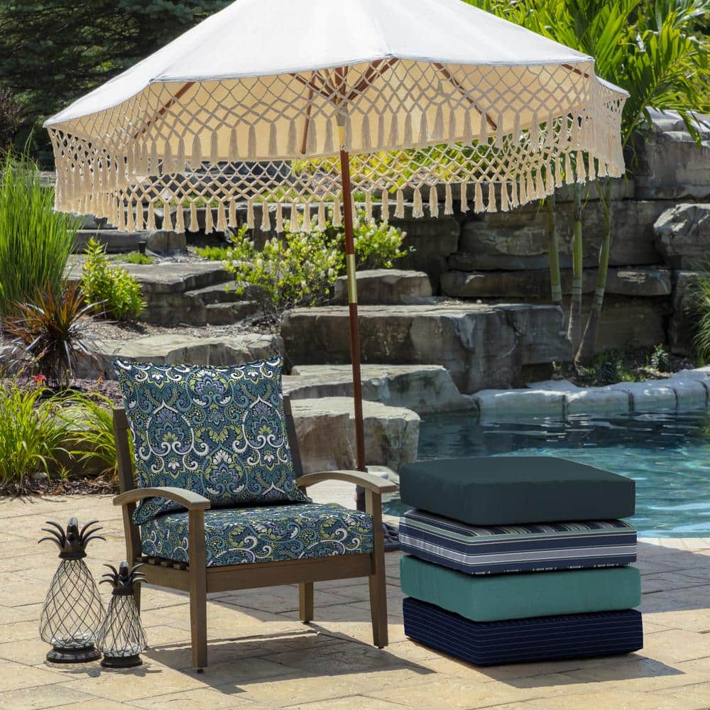 Sapphire Aurora Blue Damask Outdoor Chair Cushion Set