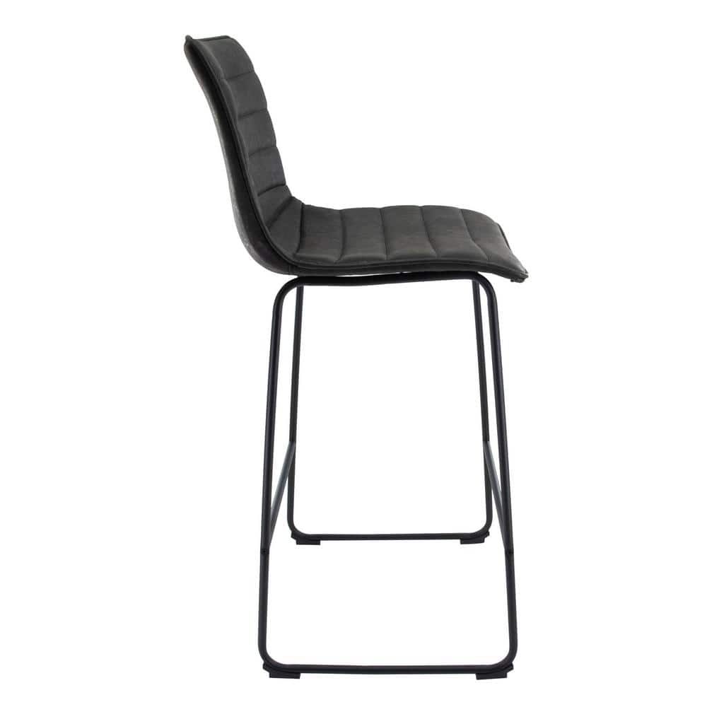 Charcoal Black Modern Leather Bar Stools with Iron Base, Set of 2