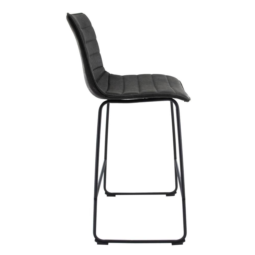 Charcoal Black Modern Leather Bar Stools with Iron Base, Set of 2