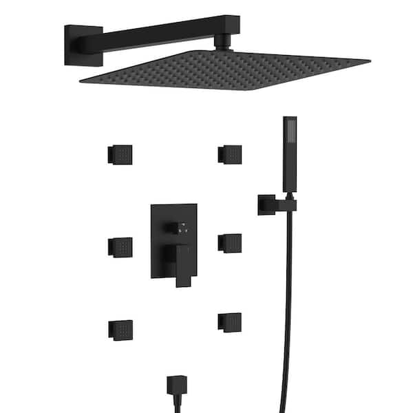GIVING TREE Single Handle 3-Spray Shower Faucet 2.0 GPM with Body Spray Solid Brass Valve included in Matte Black