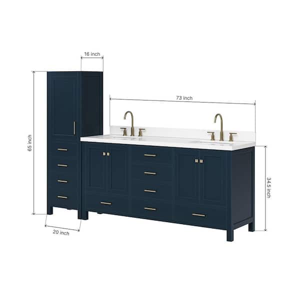 ARIEL Cambridge 73 in. Double Sink Bath Vanity with Pure White