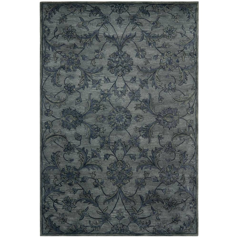 Gray Hand-Tufted Wool Persian Floral Area Rug 6' x 9'