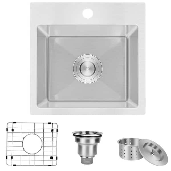 Boosicavelly 35.4 in. Drop-In Single Bowl 20-Gauge Silver Stainless Steel Kitchen Sink with Sink Grid