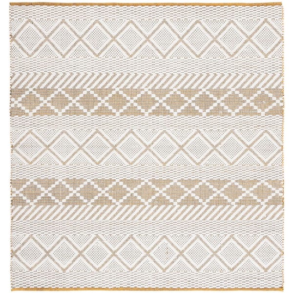 Natura 6 ft. x 6 ft. Ivory/Yellow Chevron Striped Zig-Zag Square Area Rug