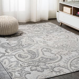Gordes Paisley High-Low Light Gray/Ivory 4 ft. x 6 ft. Indoor/Outdoor Area Rug
