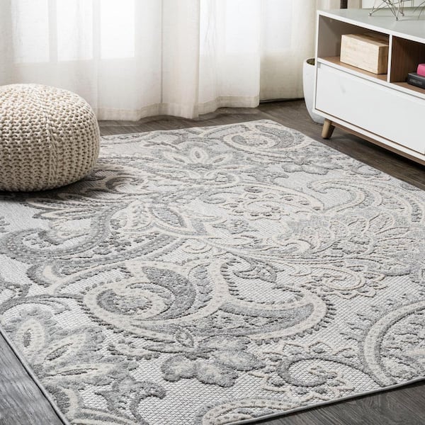 JONATHAN Y Gordes Paisley High-Low Light Gray/Ivory 8 ft. x 10 ft. Indoor/Outdoor Area Rug