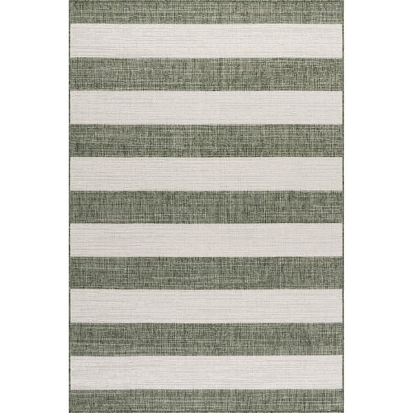 Briaana Striped Indoor/Outdoor Green 6 ft. 7 in. x 9 ft. Area Rug