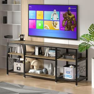 Industrial Entertainment Center for TVs up to 65 in. Large TV Console and TV Cabinet With 6-Hooks, Gray