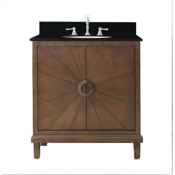 Unbranded 31 in. Vanity in Antique Coffee with Granite Vanity Top in Black White with White Basin