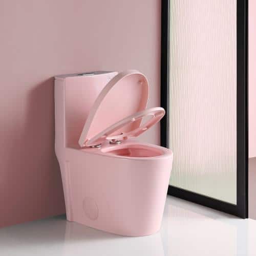 Rose Pink Ceramic Dual Flush Elongated One-Piece Toilet