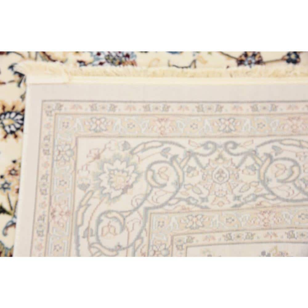 Ivory Floral Synthetic Stain-Resistant Rectangular Area Rug