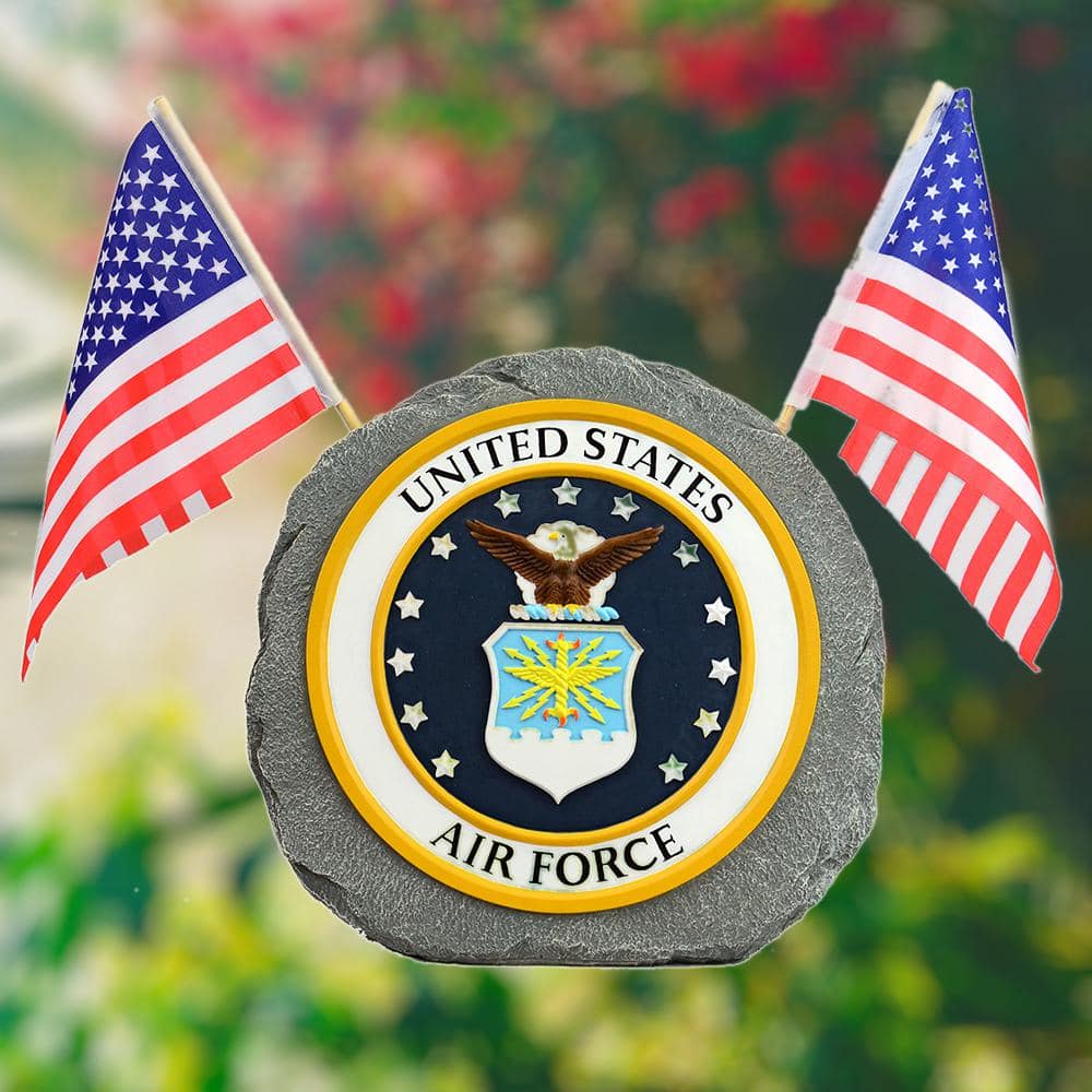 Air Force Emblem Gray Resin Garden Stone with Flags