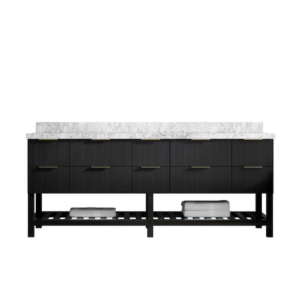 Willow Collections Catalina 84 in. W x 22 in. D x 36 in. H Double Sink Bath Vanity in Black with 2 in. Carrara Marble Top