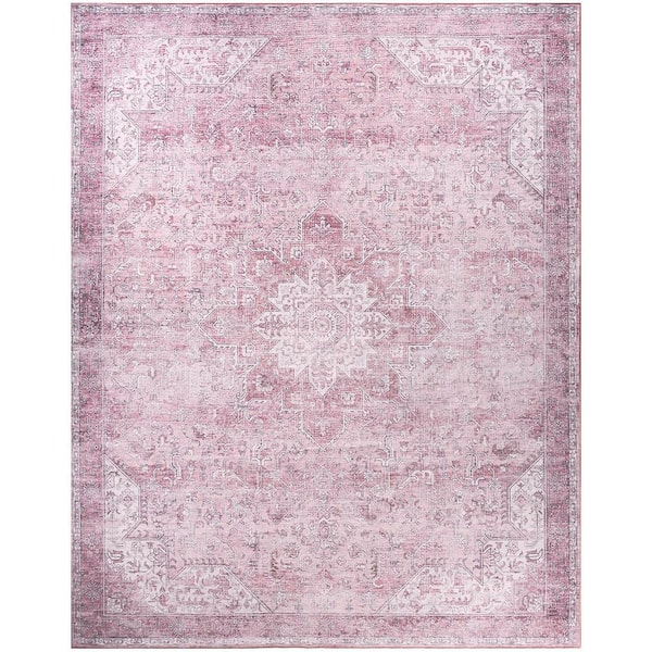 Washables Pink 8 ft. x 10 ft. Center medallion Traditional Area Rug