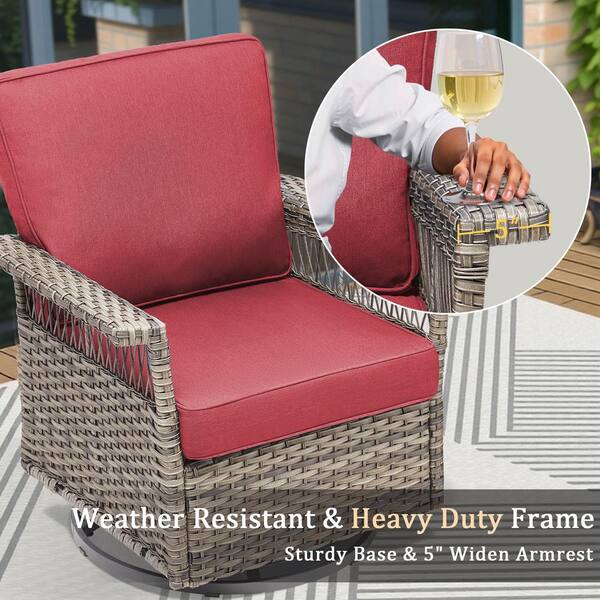テーブル・チェア・ハンモック KCC105 Standard Oak Red Chair INMITOM Outdoor Patio Wicker Swivel Lounge Chair with Red