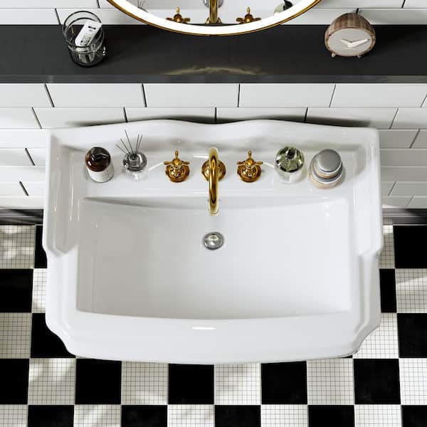 Hanikes 23 in. White Vitreous China Rectangular Pedestal Bathroom