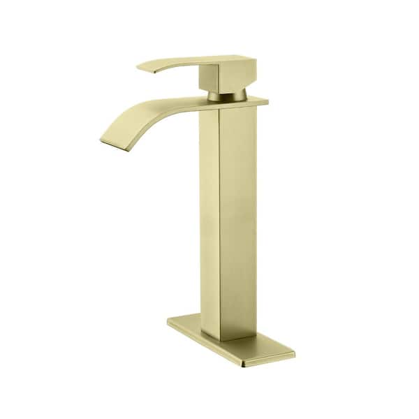 Miscool Ami Single Hole Single-Handle 11 in. H Bathroom Sink Faucet With Waterfall Spout In Brushed Gold