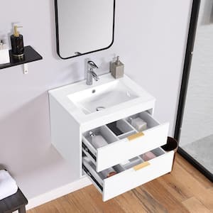 18.7 in. H White Floating Wall Mounted Bathroom Storage Cabinet with Ceramic Sink and Drawer