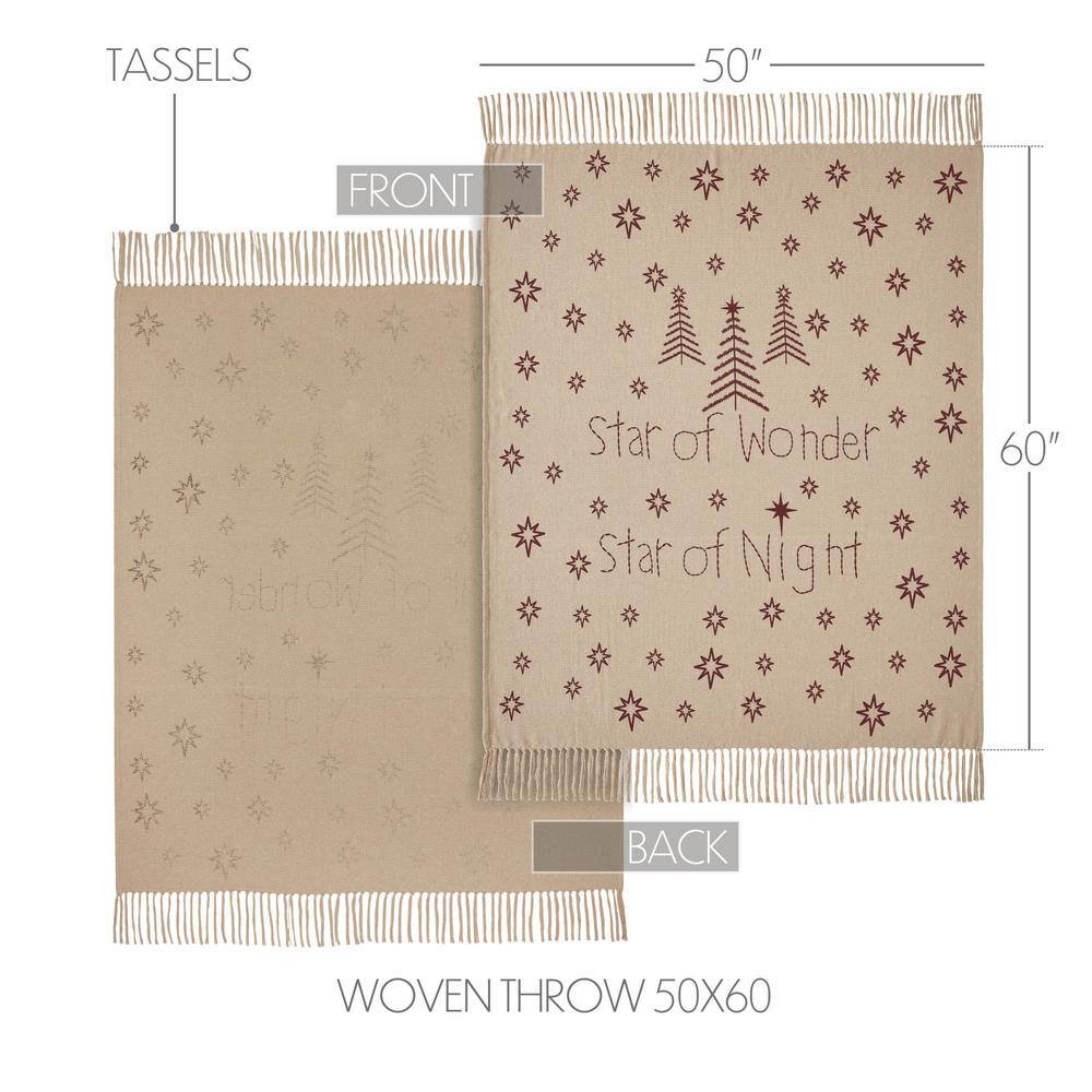 Star of Wonder Tan and Burgundy Cotton Woven Throw Blanket 50x60