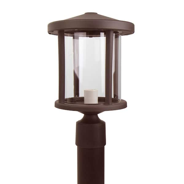 Artisan Round 1-Light Bronze Hardwired Outdoor Weather Resistant Plastic Post Light with Clear Diffuser No Bulb Included