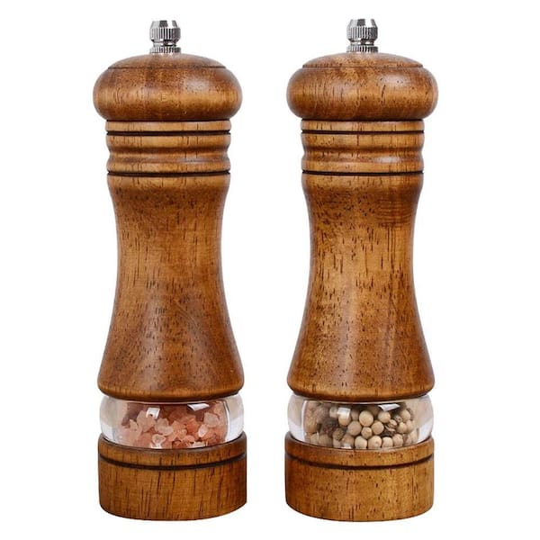 Wooden Salt and Pepper Grinder Set with Adjustable Ceramic Grinding, Clear Acrylic Window, 6.5 Inch, 2-Pack