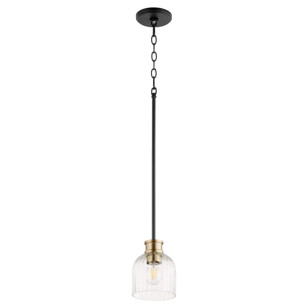 Monarch Aged Brass & Black 7.25" Pendant with Clear Glass Shade