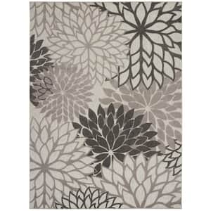 Aloha Gray 10 ft. x 13 ft. Floral Modern Indoor/Outdoor Patio Area Rug