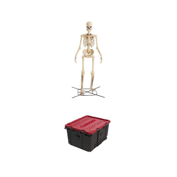12 ft. Grave & Bones Giant-Sized Skelly with LifeEyes  LCD Eyes and 170 Gal. Pro Grip Storage Tote Combo